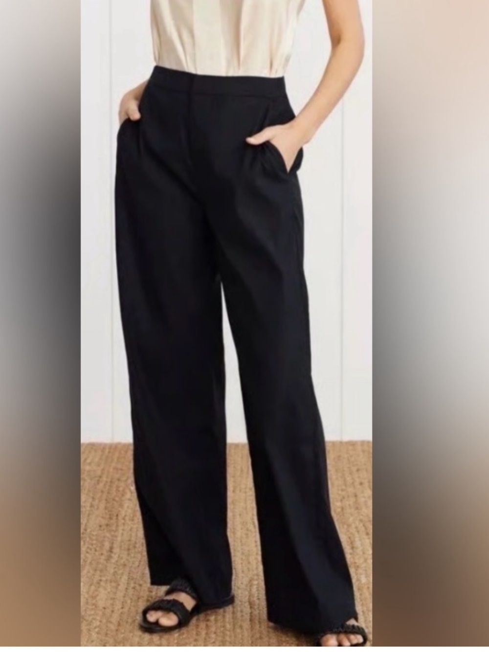 Jenni Kayne Black Wide-Leg Linen Pants